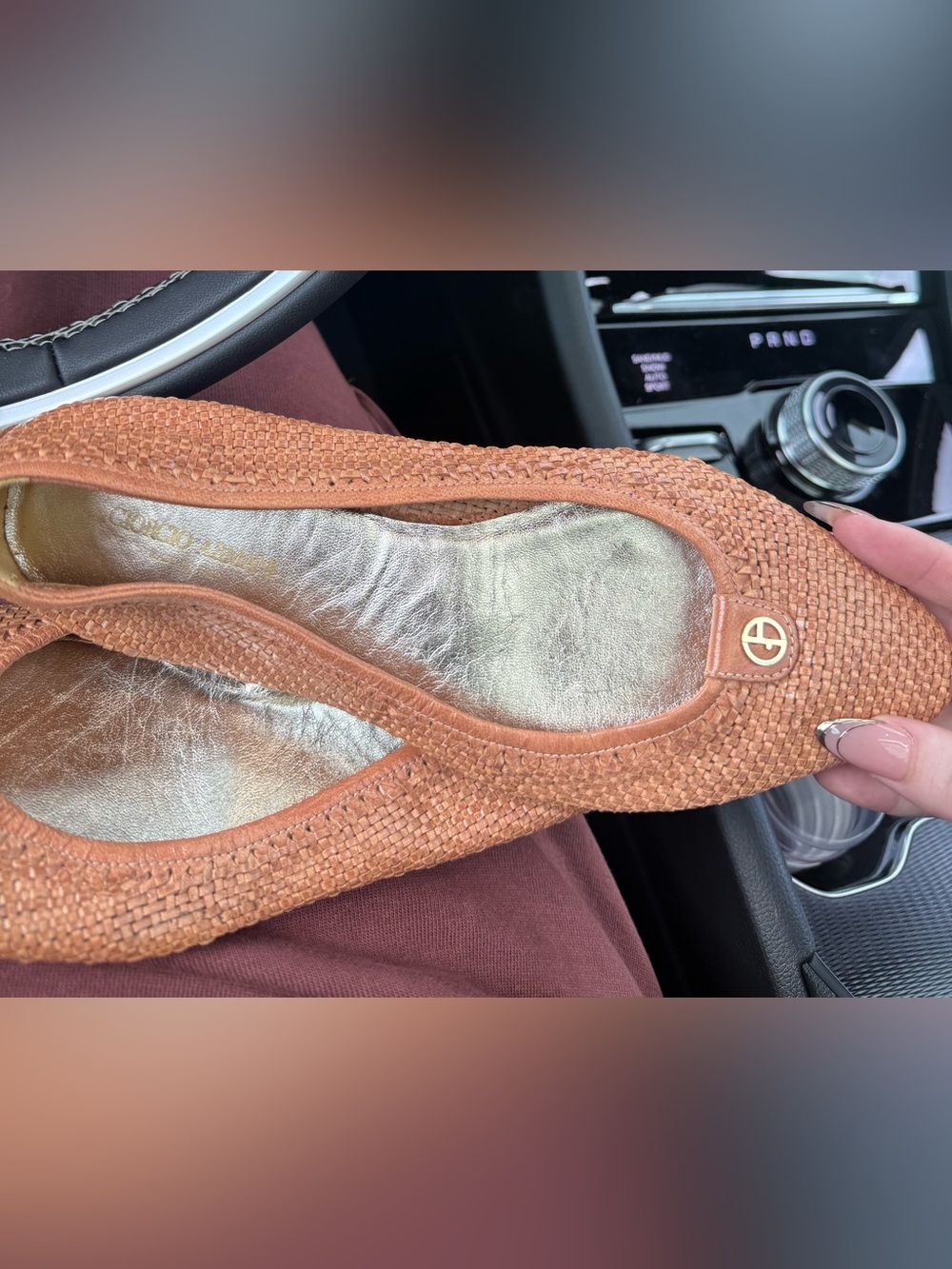 Giorgio Armani Woven Pointed Toe Ballet Flats - Brown 37